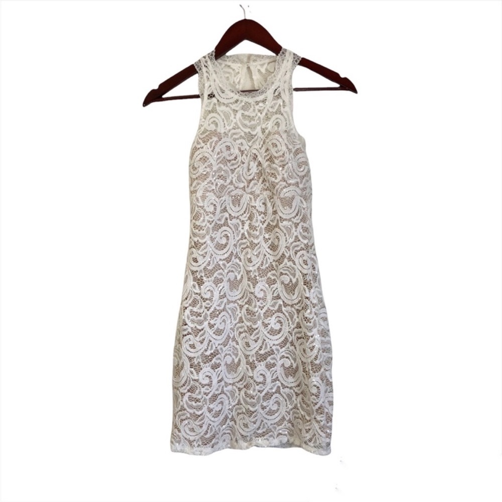 Sequins Hearts White Beige Lace Sequins Dress